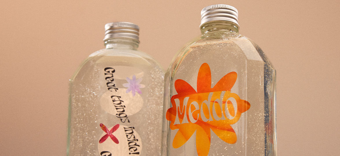 Clear Stickers on Glass Bottles.