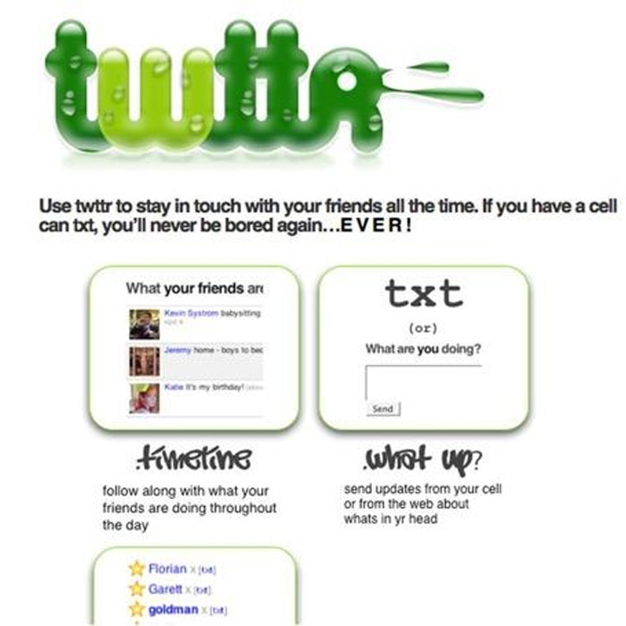 A screenshot of Twitter in 2006