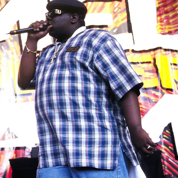 Rapper Notorious BIG performing in Timberlands.