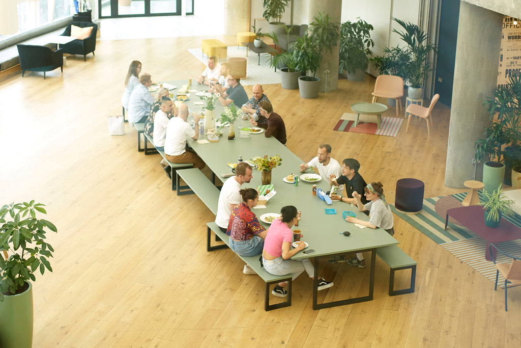 MOOsters having lunch at the office.