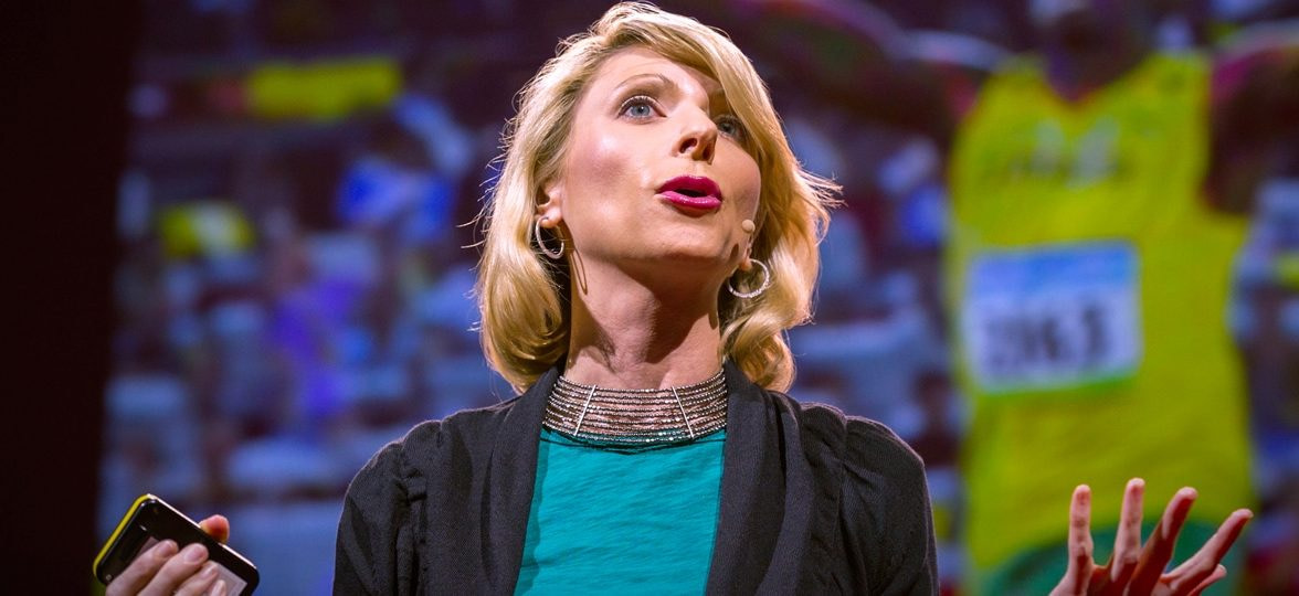 Amy Cuddy giving her TED Talk about how your body language shapes who you are