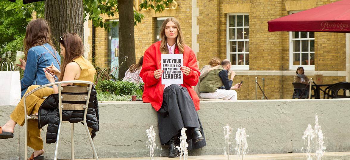 Stef Sword-Williams from Fuck Being Humble spreading her message in Central London