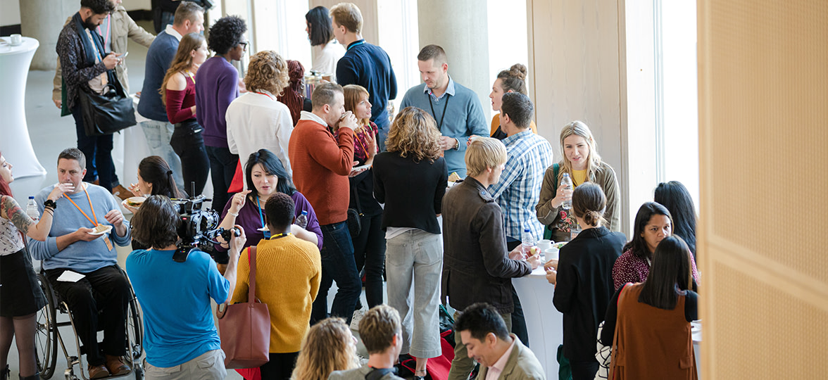 A group of people at a launch event