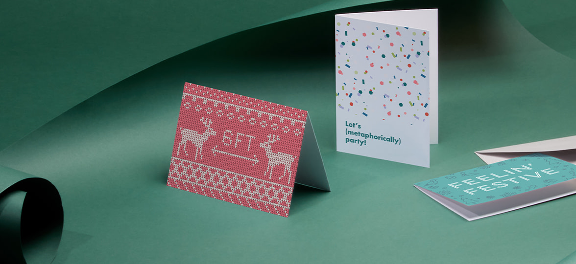 socially distancing reindeer Christmas cards for business