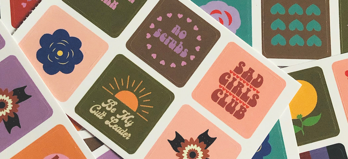 Sad Girl Illustration vintage sticker sheets by Amy Leigh
