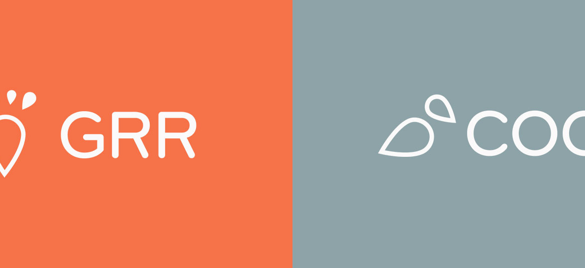 Two logos on a split image. GRR on an orange background on the left and COO on a grey background on the right