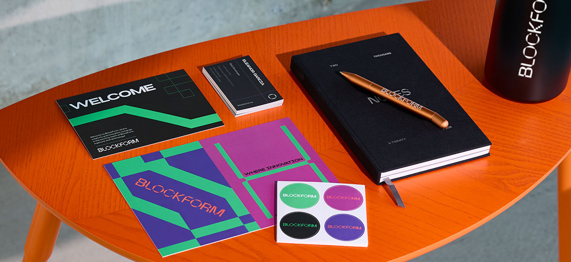 The elements of a welcome kit inspired by MOO's Welcome Box