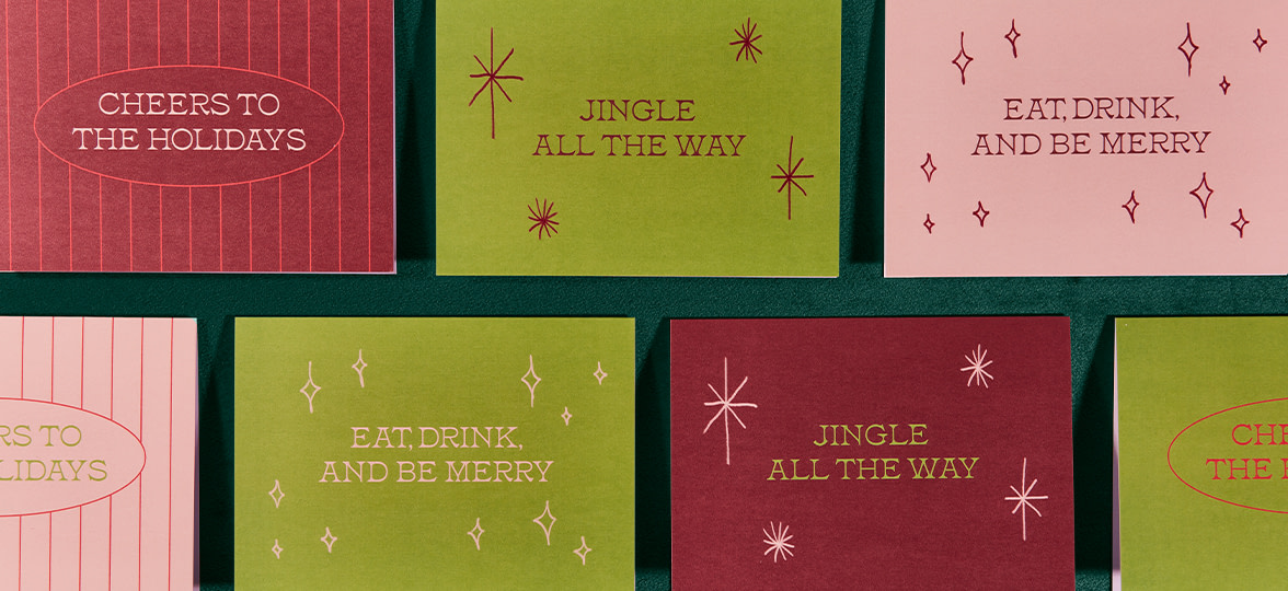A selection of Holiday Cards with different festive slogans to inspire your next Greeting Card design.
