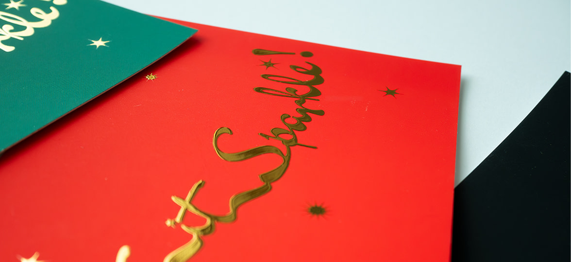 Postcards with a font we love. Designed by Sandrine at Imaginerie and featuring Gold Foil Type.