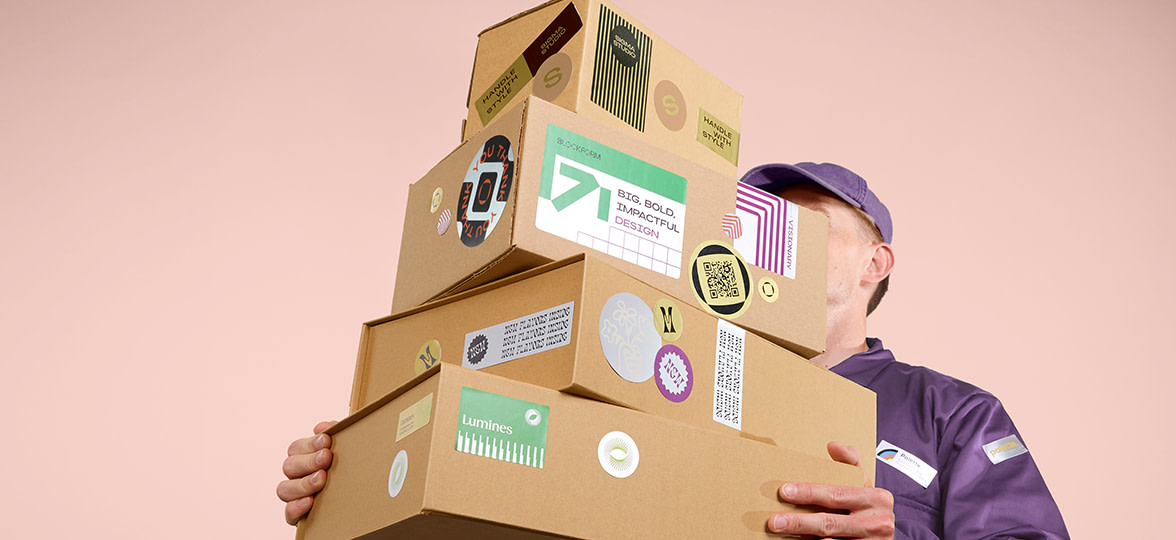 Stickers on packaging.