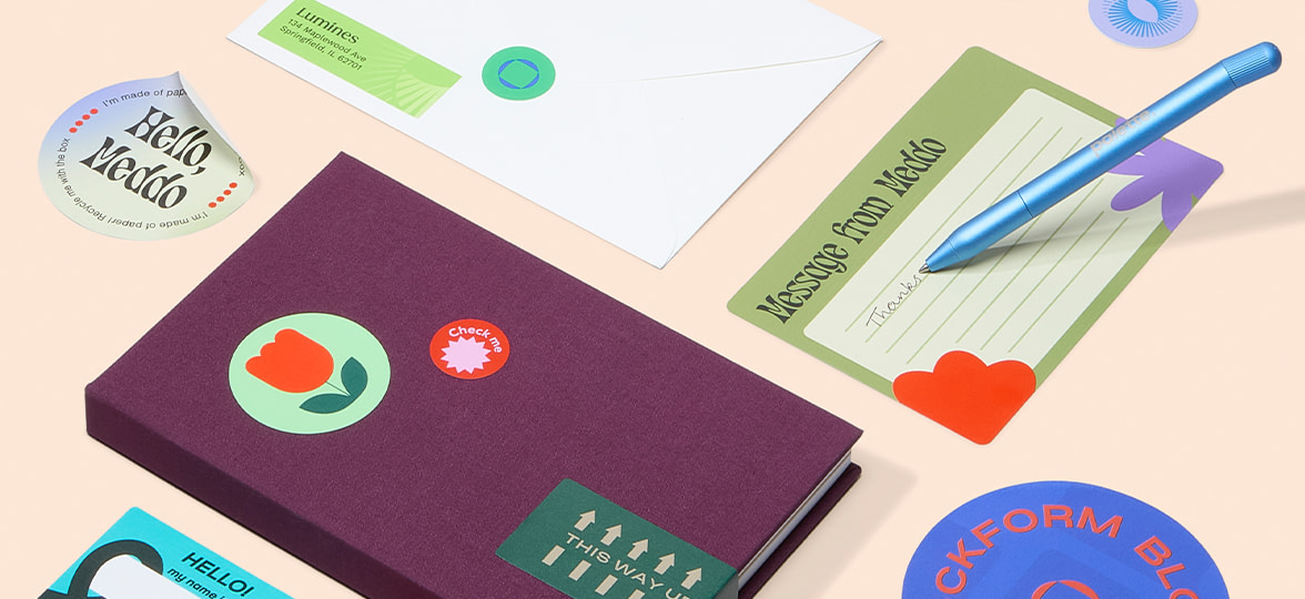MOO's new matte paper stickers in a variety of use cases