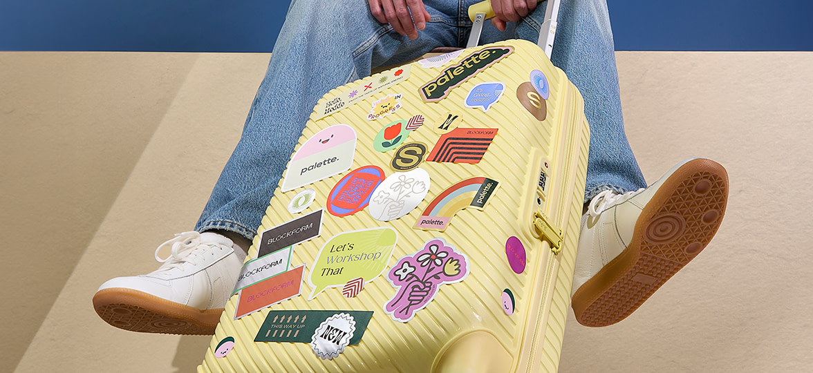 Stickers on suitcase.