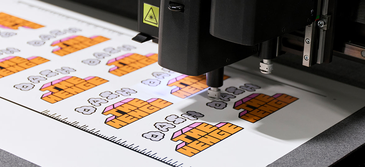 Die cut stickers being printed.