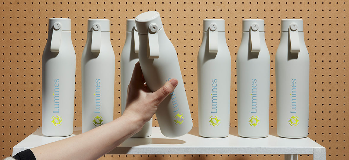 Custom Water Bottle display at tradeshow.