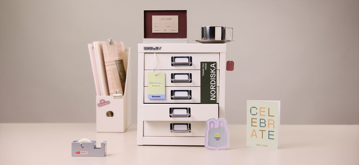 Print and office products displayed on a white surface