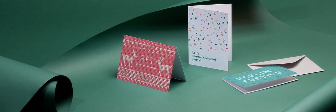 socially distancing reindeer Christmas cards for business