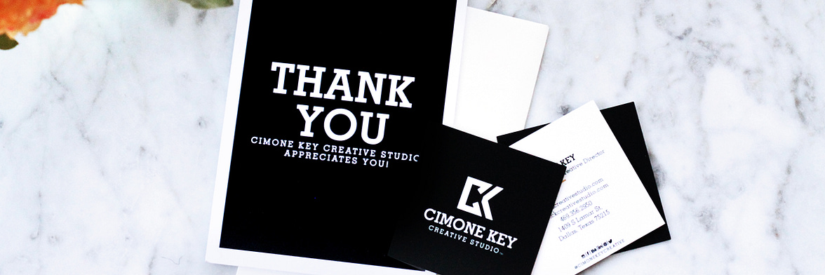 Cimone Key CK Creative Studio use of black and white color combination for business thank you card using MOO flyers
