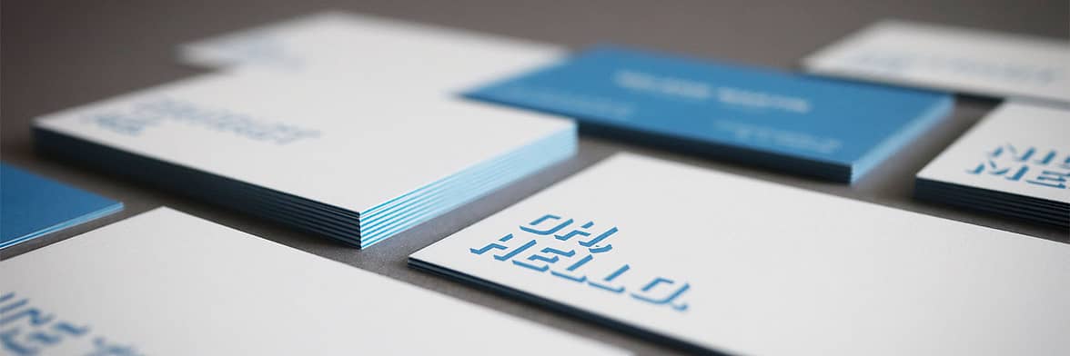 Luxe business cards with a blue edge by Melanie Martin
