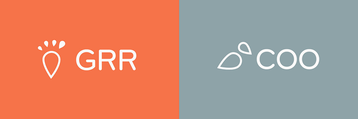 Two logos on a split image. GRR on an orange background on the left and COO on a grey background on the right