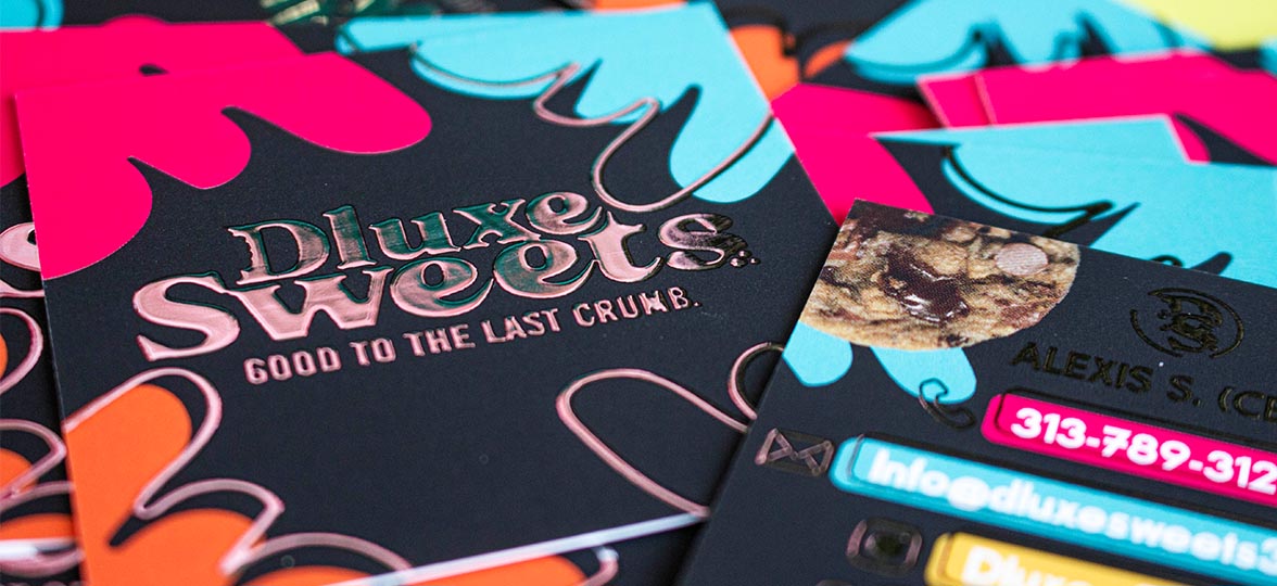 Dluxe Sweets bakery business cards by Alexis Sanders