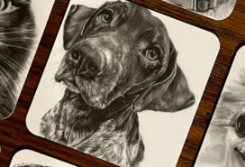 Mosaic of cat and dog square business cards by pet portrait artist Deanna Lee