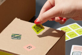 Qr code sticker on box.