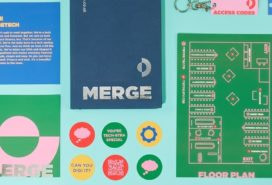 Set of colorful print marketing materials with consistent branding