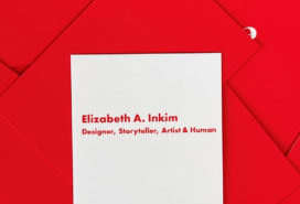 Elizabeth Inkim's red designer business cards