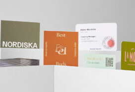 Colorful business cards in various sizes, designs, finishes