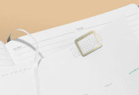 Soft cover planner, calendar clip.