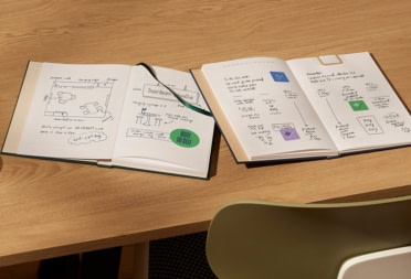 Notebooks on table.