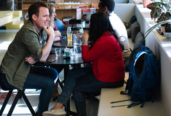 Chatting in a café