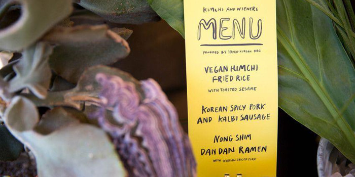 A menu printed on a MOO flyer