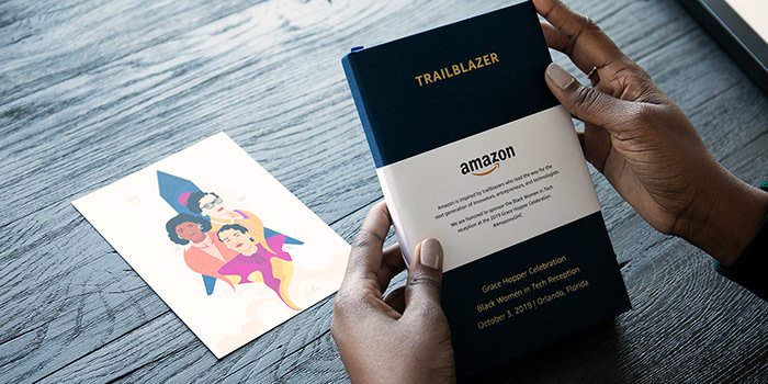 MOO custom notebook product created for Amazon, held by Cimone Key from CK Creative Studio