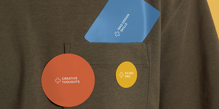 3 power stickers on a t-shirt