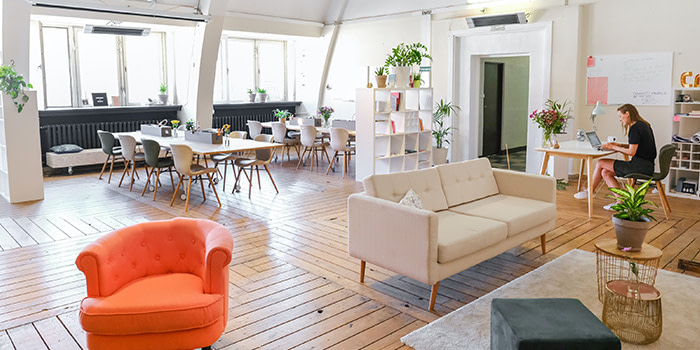 Trendy workspace with one person working