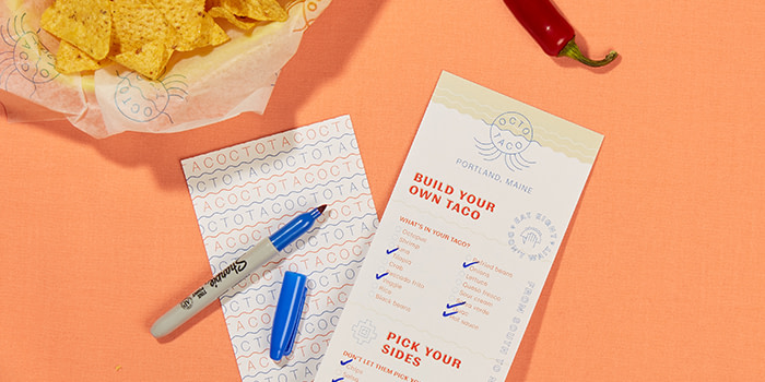 Taco restaurant menu and tortilla chips