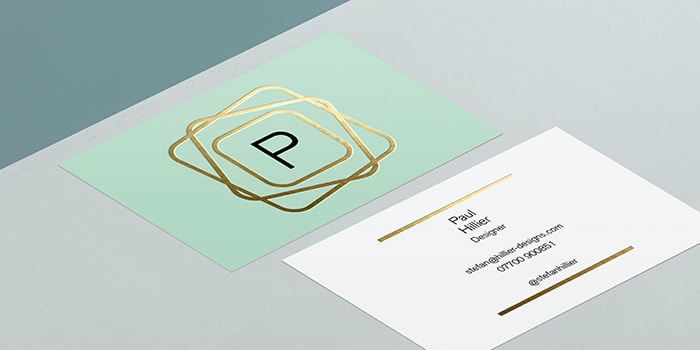 MOO Gold Foil Business Card template front and back with geometric gold design