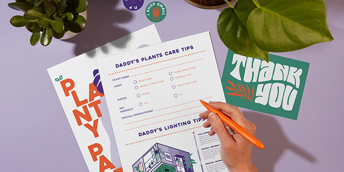 Creative care cards made of MOO Postcards for Daddy's Plants