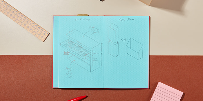 Blue spread in a MOO planner with doodles and drawing
