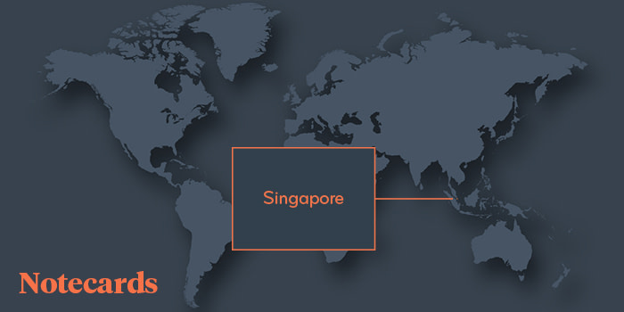 Map calling out Singapore as the top notecard purchase location
