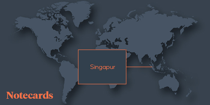 Map calling out Singapore as the top notecard purchase location