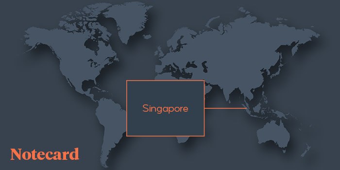 Map calling out Singapore as the top notecard purchase location