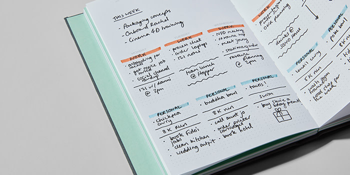 A work planner being used to plan out weekly work tasks and activities 