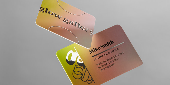 A gold foil Business Card from MOO for a gallery brand