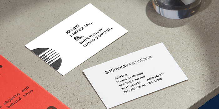 A Spot UV business card design for Kimball International