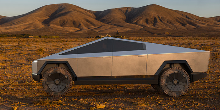 A photograph of the Tesla Cybertruck from Adobe Stock