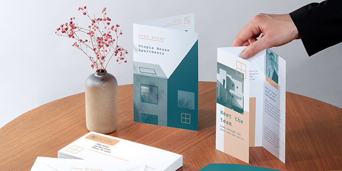 A selection of MOO print products for real estate