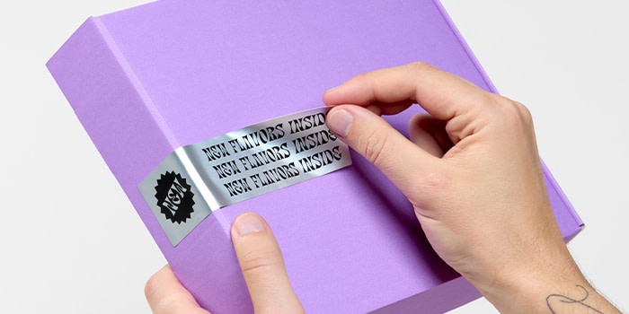 Metallic Sticker on packaging.