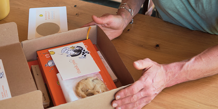 Tara putting her PR box together.